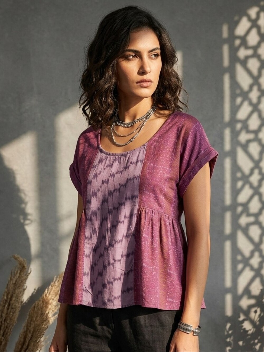American Eagle Outfitters Boho Whimsigoth Babydoll Peasant Top Plum Maroon SP